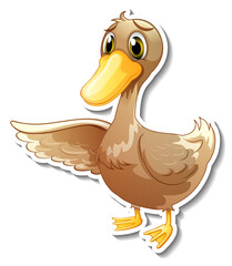 Sticker design with cute duck cartoon character