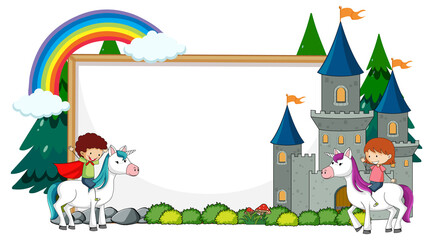 Empty banner with fairy tale cartoon character and elements isolated