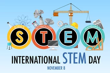 Peel and stick wall murals Kids International STEM Day on November 8th logo banner