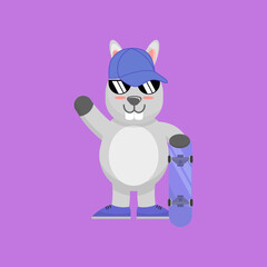 Illustration vector graphic cartoon of cute rabbit is ready to play skateboard. Childish cartoon design suitable for product design of children's books, t-shirt etc
