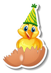 A sticker template with a baby chicken hatching from an egg
