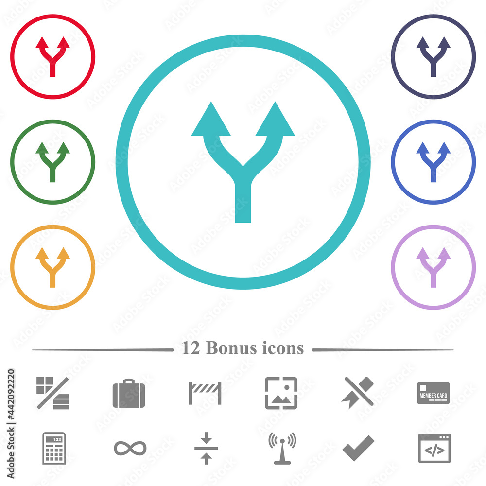 Poster split arrows up flat color icons in circle shape outlines