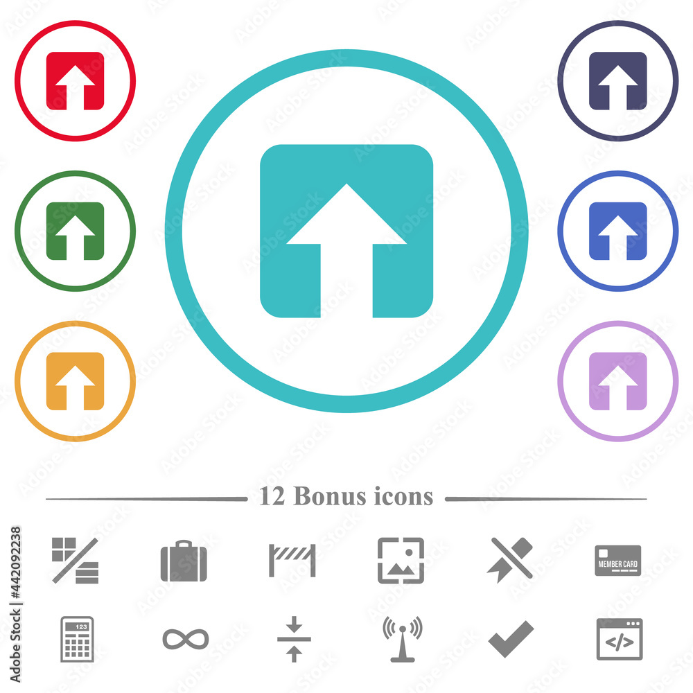 Poster upload flat color icons in circle shape outlines