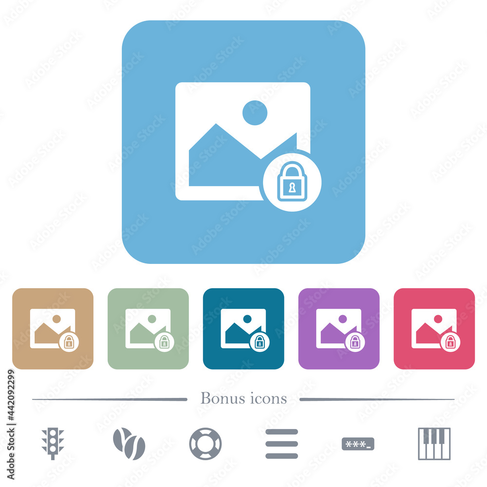Aufkleber locked image flat icons on color rounded square backgrounds
