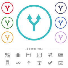 Split arrows up flat color icons in circle shape outlines
