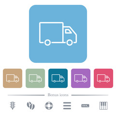Delivery truck outline flat icons on color rounded square backgrounds