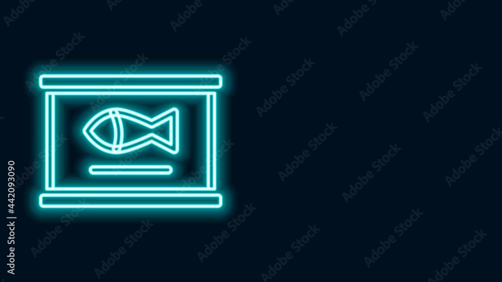 Sticker glowing neon line canned fish icon isolated on black background. 4k video motion graphic animation