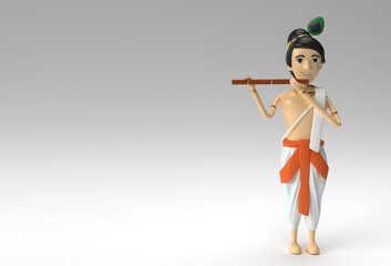 Lord Krishna playing bansuri (flute) with a pot of butter. 3D Render illustration.