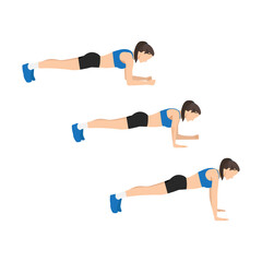 Obraz na płótnie Canvas Woman doing Plank walk up exercise. Flat vector illustration isolated on white background