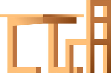 Wooden school desk with chair simple flat isolated vector graphic icon or illustration