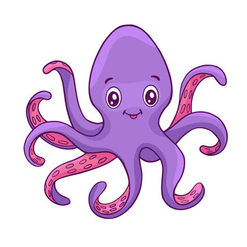 Cute cartoon octopus. Vector illustration funny character sea animals.