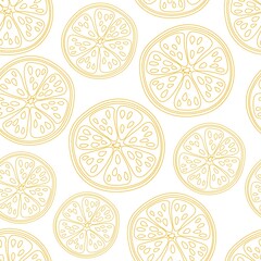 Orange fruit seamless pattern on white background. Exotic tropical. Summer Flat vector illustration for wallpaper, textile, wrapping paper. Slice orange, citrus slices, fruits repeat background