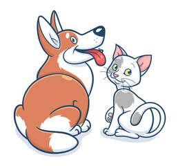 Cute pets cat and dog illustration