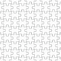 Puzzles grid - blank template. Jigsaw puzzle with 60 pieces. Mosaic background for thinking game is 10x6 size. Game with details. Vector illustration.