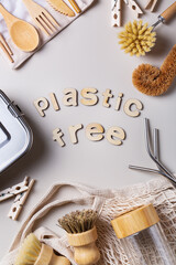 Fototapeta na wymiar Zero waste set of plastic free and reusable kitchen utensils