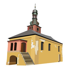 Church building with a cross, a chapel. Vector illustration for architectural design.