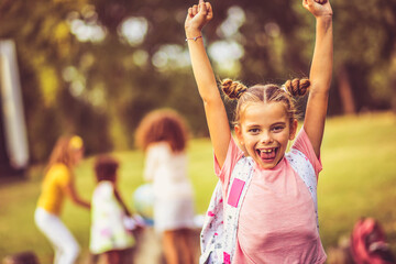 Fototapeta premium Excited about school.