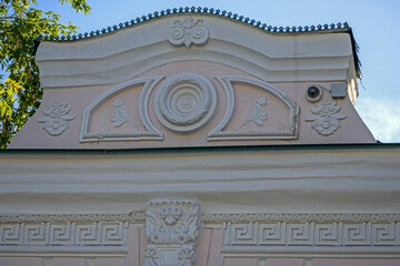 The upper part of the facade of the historical building