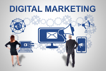 Digital marketing concept watched by business people