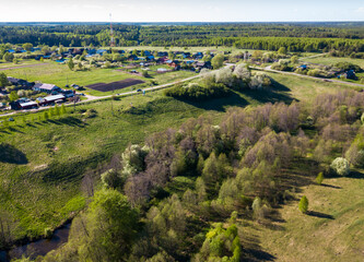 Aerial view of typical village of central Russia. Nikolo-Ushna, Vladimir region