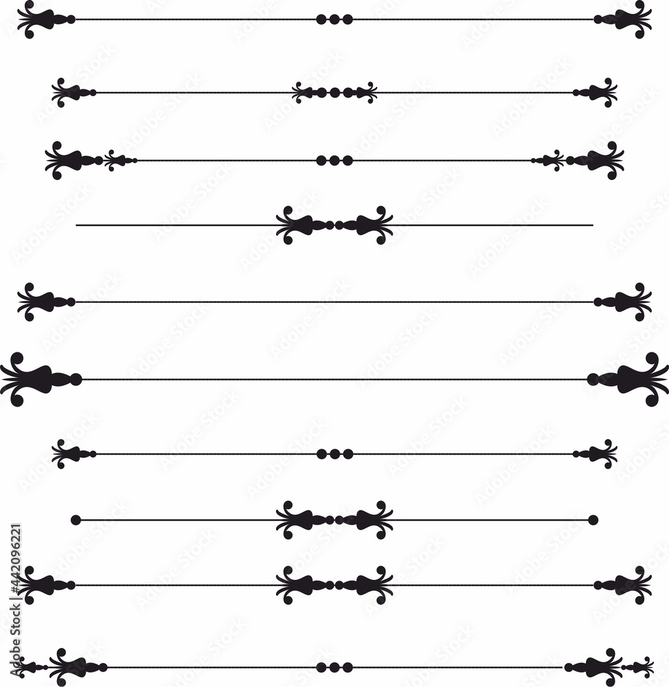 Poster decorative line element, divider and text breaks set