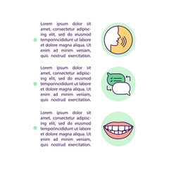 Teaching kids to talk concept line icons with text. PPT page vector template with copy space. Brochure, magazine, newsletter design element. Health care services linear illustrations on white