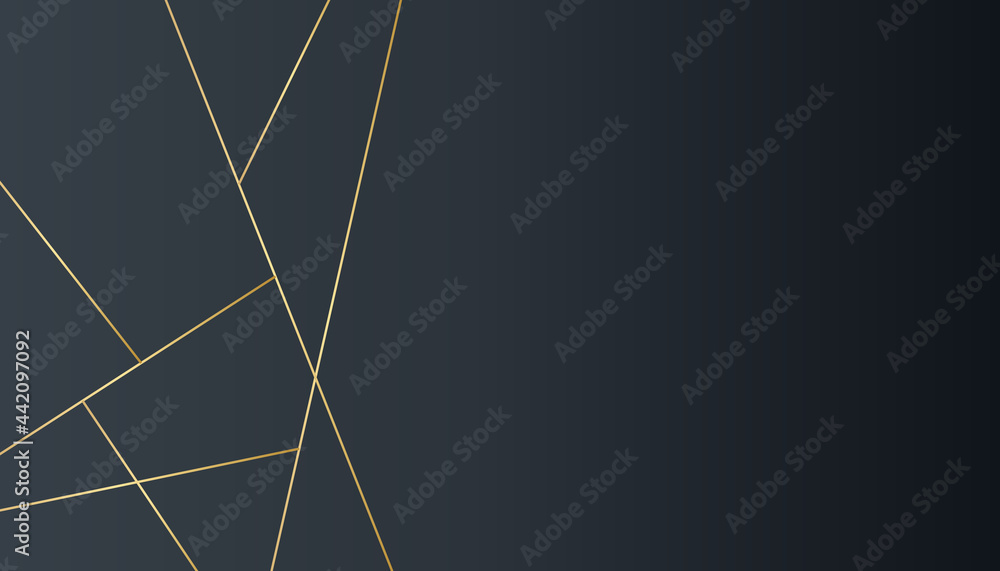 Poster Black abstract background with golden lines. Black gold background overlap dimension abstract geometric modern. Elegant navy black gold background with overlap layer. Suit for business and corporate