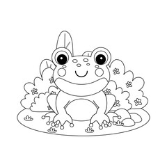 Coloring page outline of cartoon frog.