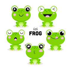 Set of  little frogs in cartoon style.