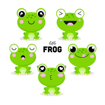 Set of  little frogs in cartoon style.