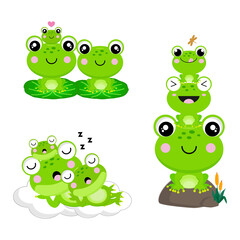 Cute frog family hand drawn cartoon