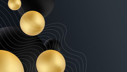 Black abstract background with golden lines. Black gold background overlap dimension abstract geometric modern. Elegant navy black gold background with overlap layer. Suit for business and corporate