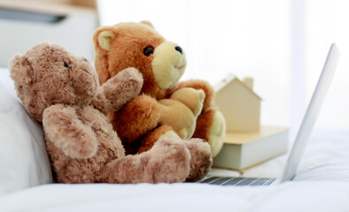 For building up relax and peaceful decoration in home bedroom, two brown lovely fluffy teddy bear...