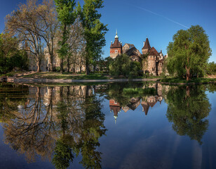 Fototapeta na wymiar View on Vajdahunyad castle in the City Park of the Hungarian capital Budapest