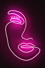 Pink neon sign beauty face. Trendy style. Neon sign. Custom neon. Home decor. - obrazy, fototapety, plakaty
