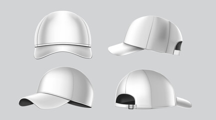White caps from different sides on isolated white background.