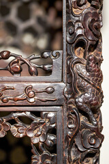 Close-up of carved mahogany furniture and details in Lingnan style, Guangdong, China