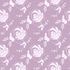 Seamless pattern with abstract roses and elements of branches with leaves in beige color. Floral background with roses.