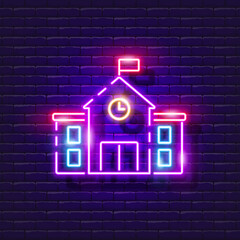 School neon sign. University building, school, hospital glowing icon. School concept. Vector illustration for design.
