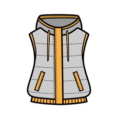 Insulated demi-season vest with a hood  color variation for coloring page isolated on white background