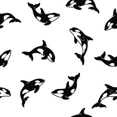 Simple seamless trendy animal pattern with orca. Cartoon vector illustration.