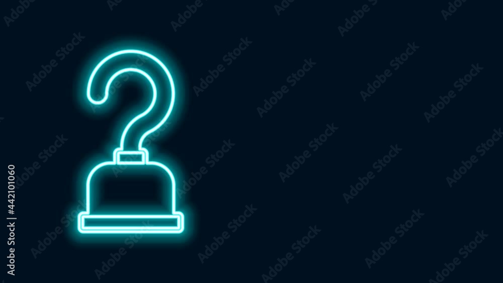 Poster glowing neon line pirate hook icon isolated on black background. 4k video motion graphic animation