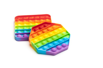 Assorted pop it fidget toy isolated on white background. Simple dimple toy.