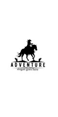 vector illustration of an adventure logo with the concept of a woman riding a horse