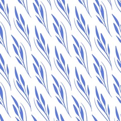 Floral seamless vector pattern with blue branches and leaves. For textile, package design and any backgrounds.