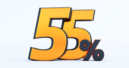 3d render of Discount fifty five 55 percent off isolated on white background