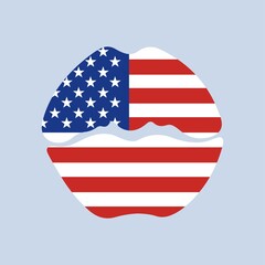 USA independence day poster. Colorful lips in the colors of american flag  isolated on white background. Vector flat illustration. Design for banner, poster, greeting card, flyer