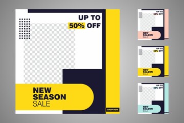 New set of editable minimal banner templates. Suitable for social media posts and web or internet ads. Vector illustration with photo college.