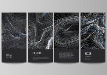The minimalistic vector illustration of the editable layout of flyer, banner design templates. Smooth smoke wave, hi-tech concept black color techno background.
