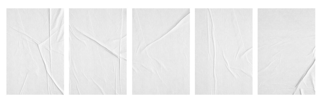 white paper wrinkled poster template ,blank glued creased paper sheet mockup.white poster mockup on wall. empty paper mockup.